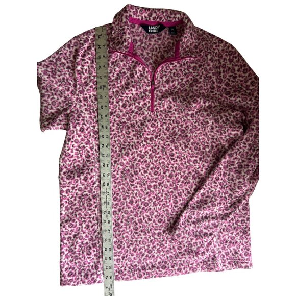 Lands End Pink Leopard Print Fleece 1/4 Zip Pullover Top M Soft Warm Cozy - Picture 6 of 6